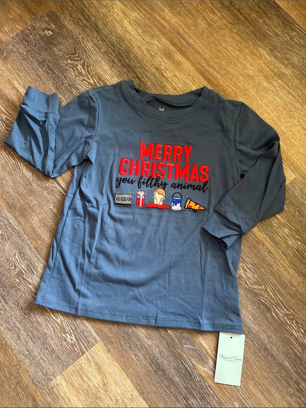 A82 Boutique 'Merry Christmas You Filthy Animal' Long Sleeve Tee - size 6/7
